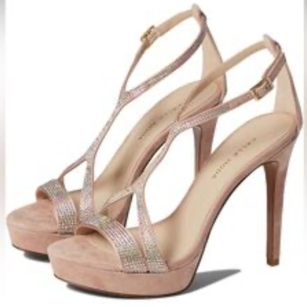 Pelle Moda Onora T-strap Blush Sandal Suede Rhinestone Formal Heel Size 9